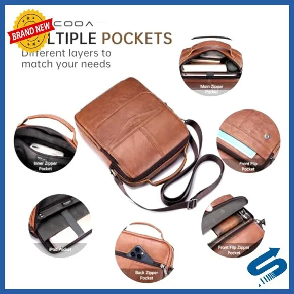 Genuine Leather Messenger Bag Crossbody Shoulder Bag Men's Big Capacity